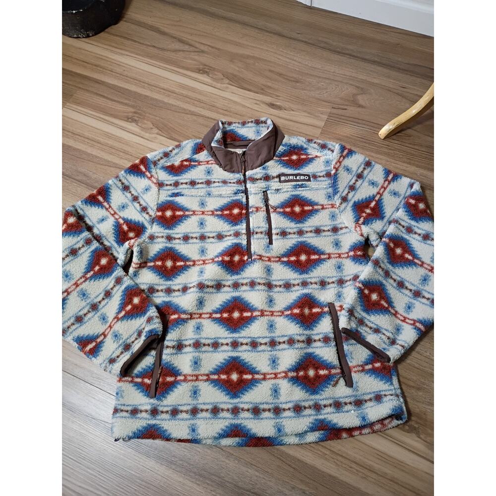Burlebo Mens Mountain Fleece Sherpa - Quarter Zip - Arizona Aztec Medium